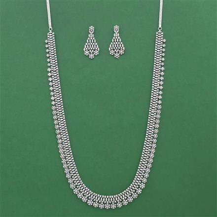 Cz Long Necklace Set With 2 Tone Rhodium Plating