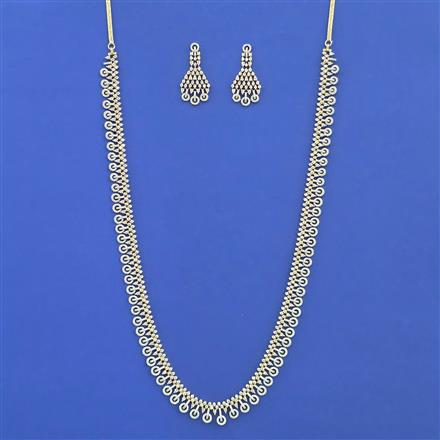 Cz Long Necklace Set With 2 Tone Rhodium Plating
