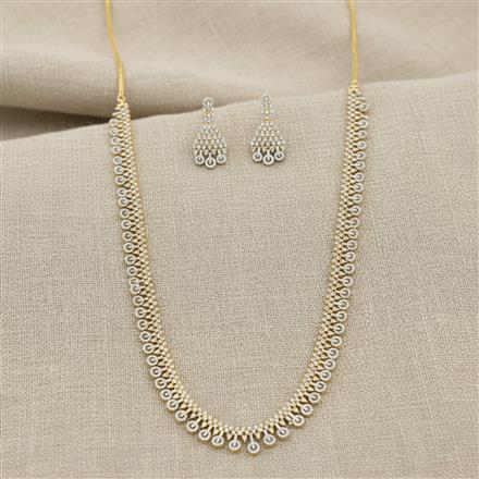 Cz Long Necklace Set With 2 Tone Rhodium Plating
