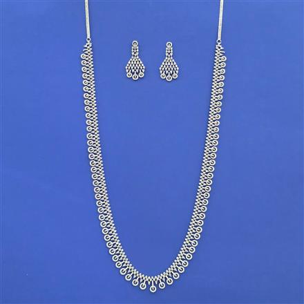 Cz Long Necklace Set With 2 Tone Rhodium Plating