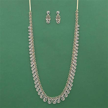 Cz Long Necklace Set With 2 Tone Rhodium Plating