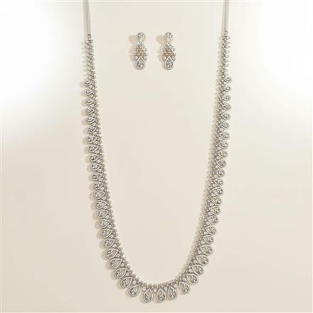 Cz Long Necklace Set With 2 Tone Rhodium Plating
