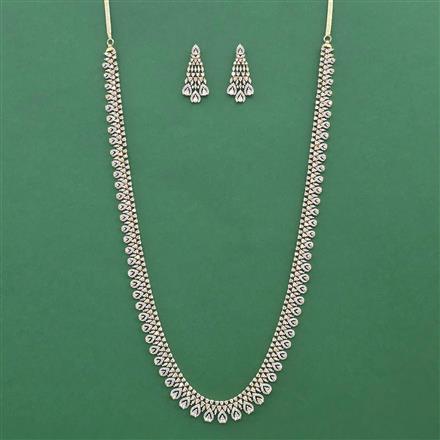 Cz Long Necklace Set With 2 Tone Rhodium Plating