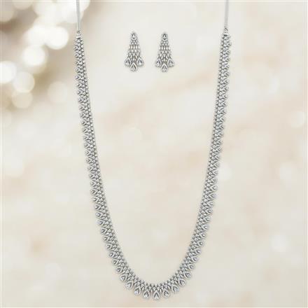 Cz Long Necklace Set With 2 Tone Rhodium Plating