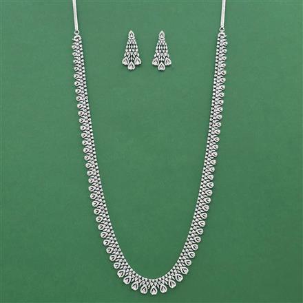 Cz Long Necklace Set With 2 Tone Rhodium Plating