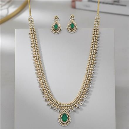 Cz Long Necklace Set With 2 Tone Plating
