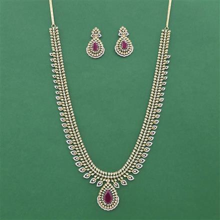 Cz Long Necklace Set With 2 Tone Plating