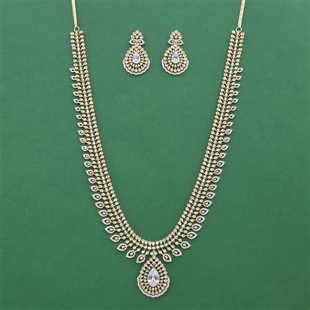 Cz Long Necklace Set With 2 Tone Plating