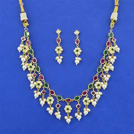 Cz Moti Necklace Set With Gold Plating