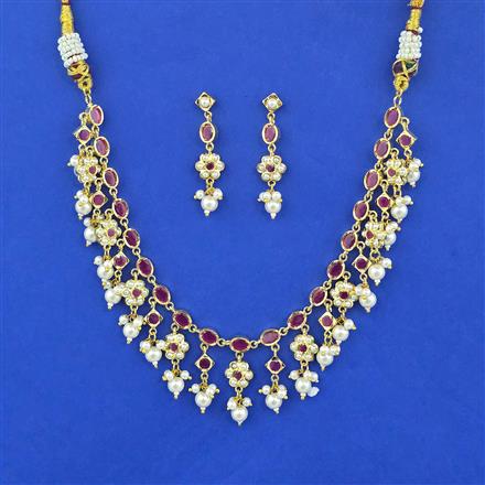 Cz Moti Necklace Set With Gold Plating
