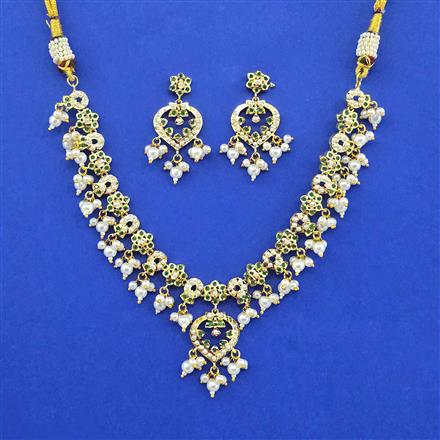 Cz Moti Necklace Set With Gold Plating