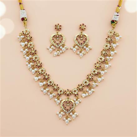 Cz Moti Necklace Set With Gold Plating