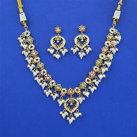 Cz Moti Necklace Set With Gold Plating