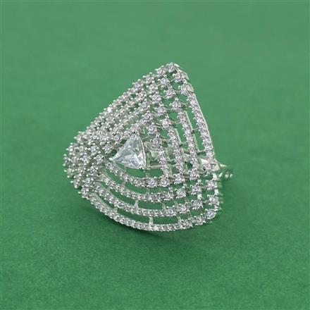 Cz Adjustable Ring With Rhodium 2 Tone Plating