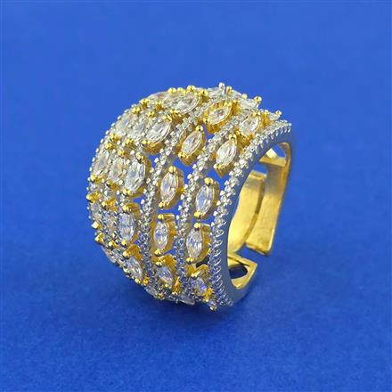 Cubic Zirconia Adjustable Ring With Mehndi 2 Tone Rhodium Plating
