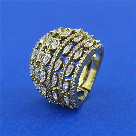 Cubic Zirconia Adjustable Ring With Mehndi 2 Tone Rhodium Plating
