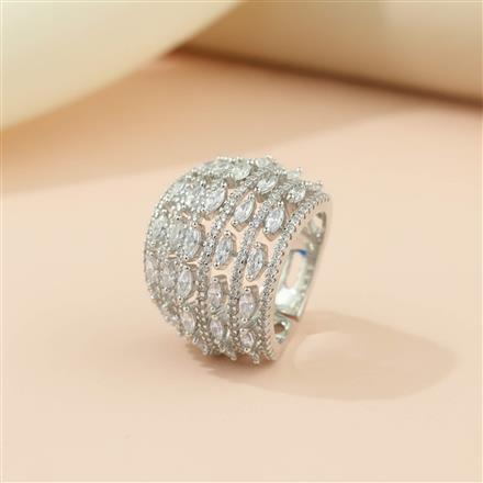 Cubic Zirconia Adjustable Ring With Mehndi 2 Tone Rhodium Plating