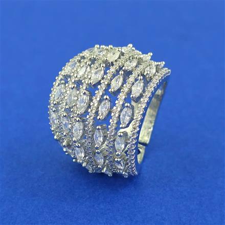 Cubic Zirconia Adjustable Ring With Mehndi 2 Tone Rhodium Plating