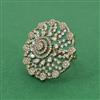 Cz Adjustable Ring With Mehndi 2 Tone Rhodium Plating