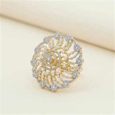 Cz Adjustable Ring With Mehndi 2 Tone Rhodium Plating