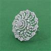 Cz Adjustable Ring With Mehndi 2 Tone Rhodium Plating