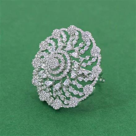 Cz Adjustable Ring With Mehndi 2 Tone Rhodium Plating