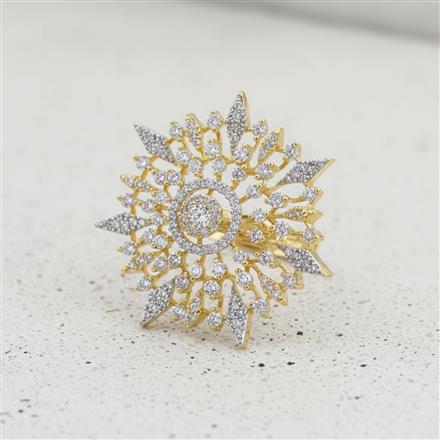 Cz Adjustable Ring With Mehndi 2 Tone Rhodium Plating