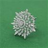 Cz Adjustable Ring With Mehndi 2 Tone Rhodium Plating