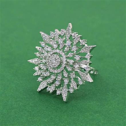 Cz Adjustable Ring With Mehndi 2 Tone Rhodium Plating