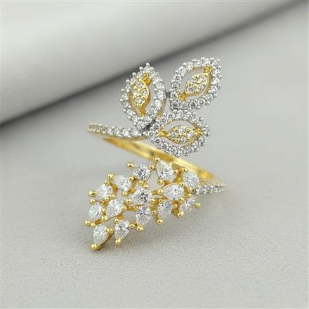 Cz Adjustable Ring With Mehndi 2 Tone Rhodium Plating