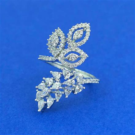 Cz Adjustable Ring With Mehndi 2 Tone Rhodium Plating