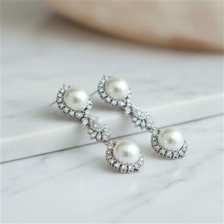 Cubic Zirconia Classic Earring With 2 Tone Rhodium Plating