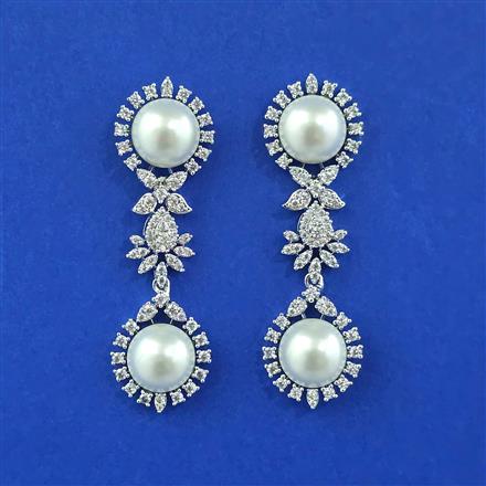 Cubic Zirconia Classic Earring With 2 Tone Rhodium Plating