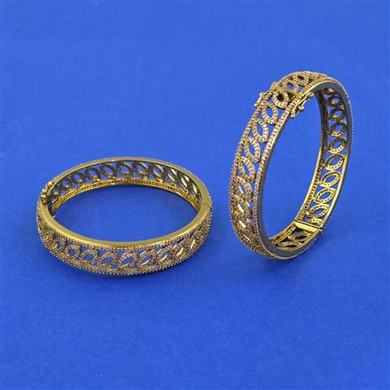 Cubic Zirconia Openable Bangles With Mehndi Plating