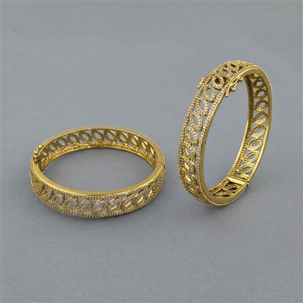 Cubic Zirconia Openable Bangles With Mehndi Plating
