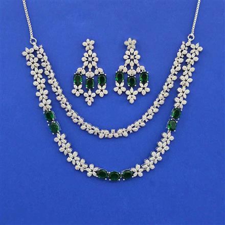 Cz Classic Necklace Set With Rhodium Plating