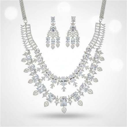 Cz Classic Necklace Set With Rhodium Plating