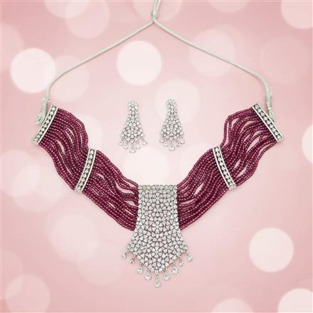 Cz Classic Necklace Set With Rhodium Plating