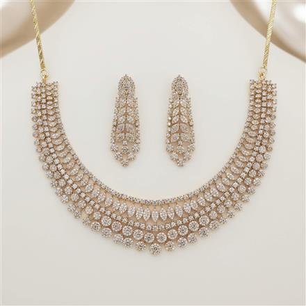 Cz Classic Necklace Set With Mehndi Rhodium Plating
