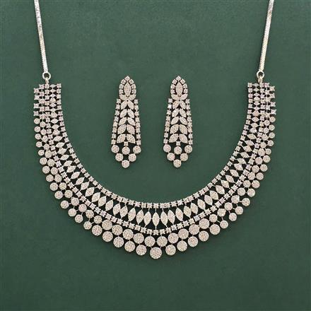 Cz Classic Necklace Set With Mehndi Rhodium Plating