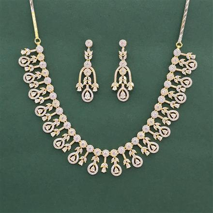 Cz Classic Necklace Set With 2 Tone Rhodium Plating