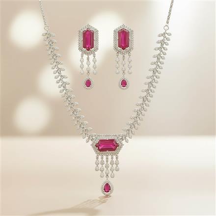 Cz Classic Necklace Set With Rhodium Plating