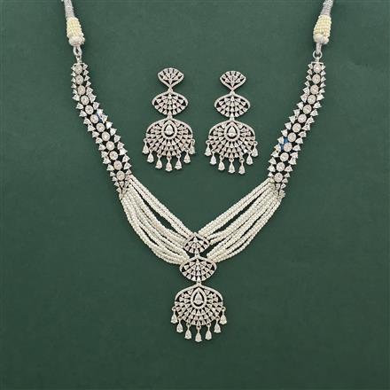 Cz Classic Necklace Set With Rhodium Plating