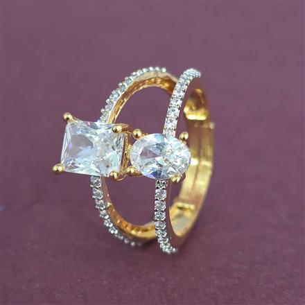 Cz Adjustable Ring With Mehndi 2 Tone Rhodium Plating