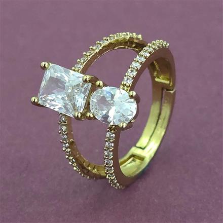 Cz Adjustable Ring With Mehndi 2 Tone Rhodium Plating