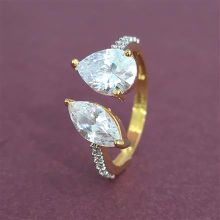 Cz Adjustable Ring With Rhodium 2 Tone Plating