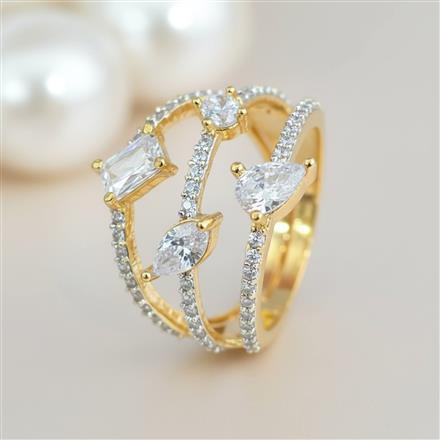 Cz Adjustable Ring With Rhodium 2 Tone Plating