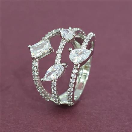 Cz Adjustable Ring With Rhodium 2 Tone Plating