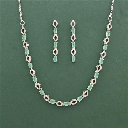 Cz Delicate Necklace Set With Rhodium Plating