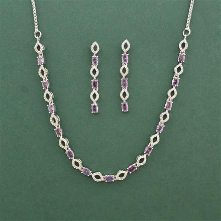 Cz Delicate Necklace Set With Rhodium Plating